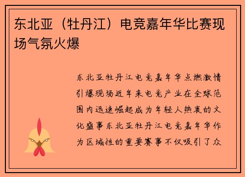东北亚（牡丹江）电竞嘉年华比赛现场气氛火爆